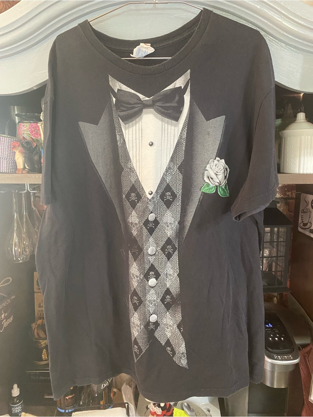 Men's Black Novelty Tuxedo Graphic Tee - Large costume